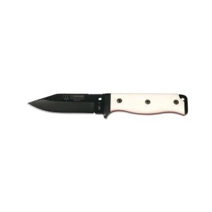 Cuchillo Cudeman 295-N* hoja de acero inoxidable MoVa 1.4116 pavonada en negro de 11 cm empuñadura de micarta negra de 11,5 cm funda de cuero