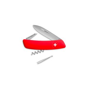 Navaja multiusos suiza Swiza D01RM con hoja de acero 440C de 7,5 cm, linerlock y empuñadura de color roja. Seis usos diferentes