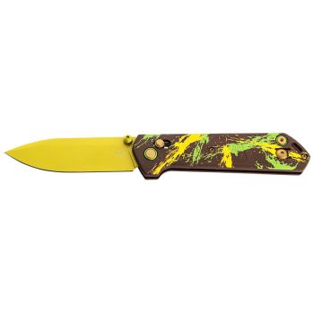 Navaja Böker Plus Kihon Dubai Chocolate con hoja de acero D2 de 8,2 cm y empuñadura de GFN de 11,6 cm, con sistema Crossbar Lock y clip reversible