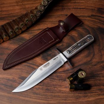 Cuchillo Cudeman 107-C JBK-II hoja de acero inoxidable MoVa de 20 cm, empuñadura de asta de ciervo de 13 cm