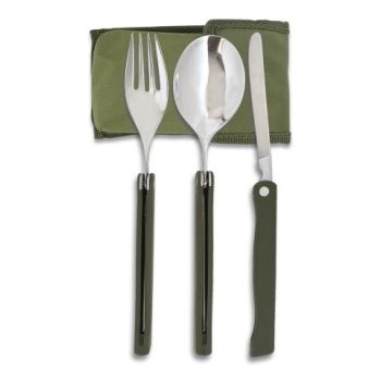Albainox 11001 Set Camping ALBAINOX 3 pz. Tenedor, Cuchara y Cuchillo plegables con funda Ref. 11001