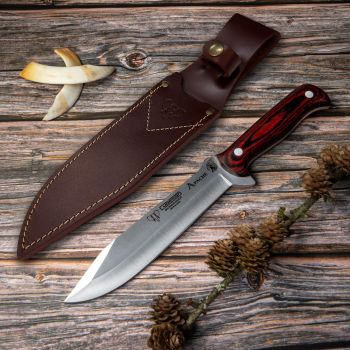 Cuchillo Cudeman 117-R APACHE hoja de acero inoxidable Mova de 19,5 cm empuñadura de estamina roja de 13,5 cm