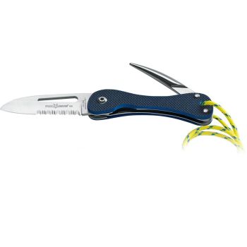 Navaja italiana FOX marinera 233 G10 hoja de acero 420C de 7,5 cm y empuñadura de G10 azul de 11,5 cm con gancho para pesca