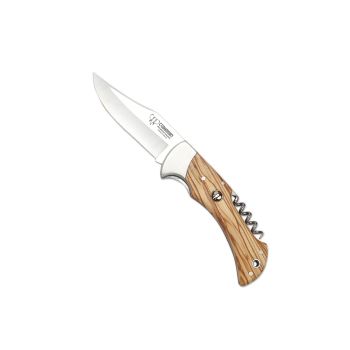  Navaja Cudeman 342-L hoja de acero MoVa 1.4116 de 9 cm y empuñadura de madera de olivo de 11,5 cm con sacacorchos