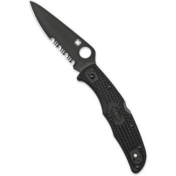 Navaja EDC Spyderco Endura 4 FRN C10PSBBK con hoja de acero VG-10 negra de 9,6  cm filo mixto y empuñadura de FRN negro de 12,7 cm