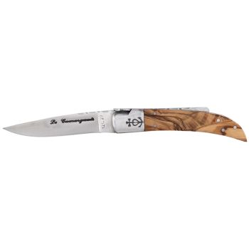 Navaja Camarguais Nº10 Tridente soldado 10004 con hoja de acero 12C27 de 9.0 cm y empuñadura de Madera de olivo de 10.5 cm