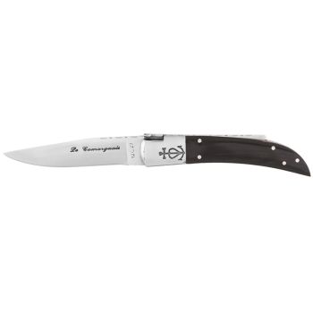 Navaja Camarguais Nº10 Tridente forjado 20059 con hoja de acero 12C27 de 9.0 cm y empuñadura de Cuerno de toro de 10.5 cm