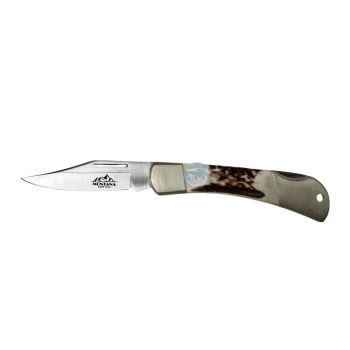 Don Filo Montana navaja con hoja de acero 440C de 8,3 cm y empuñadura de asta de ciervo natural con virolas de acero inoxidable de 10,8 cm. Versión 2025