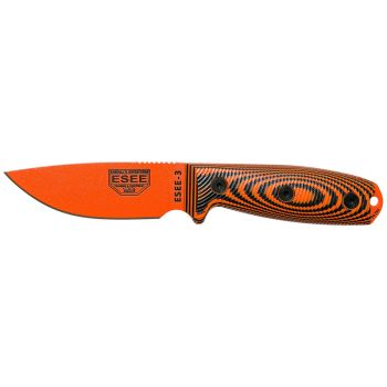 Cuchillo ESEE-3 - Hoja Naranja - Naranja/Negro con hoja de acero Carbono de 8.8 cm y empuñadura de G-10 de 12.1 cm