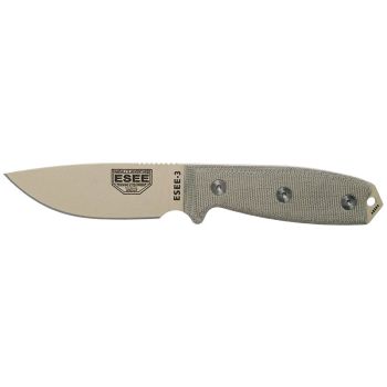 Cuchillo ESEE-3 - Camo Desierto - Pomo modificado con hoja de acero Carbono de 8.8 cm y empuñadura de Micarta de 12.1 cm