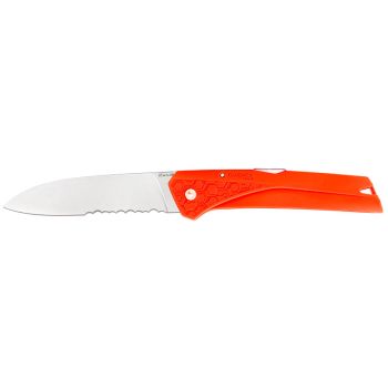 Navaja Florinox Kiana filo mixto – Naranja con hoja de acero Acero inoxidable X35Cr16N de 8.7 cm y empuñadura de poliamida y fibra de vidrio de 11.3 cm