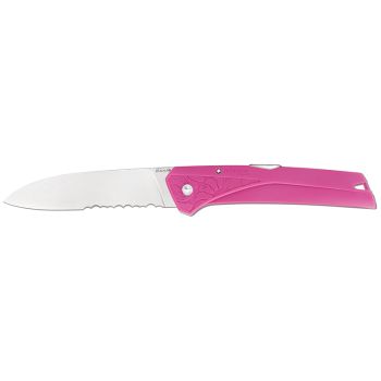 Navaja Florinox Kiana filo mixto – Rosa con hoja de acero Acero inoxidable X35Cr16N de 8.7 cm y empuñadura de poliamida y fibra de vidrio de 11.3 cm