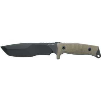 Cuchillo italiano FOX TRAPPER FX-132 MGT con hoja de acero böhler N690Co de 17 cm y empuñadura de micarta canvas verde camuflaje de 13 cm, con funda compatible con MOLLE