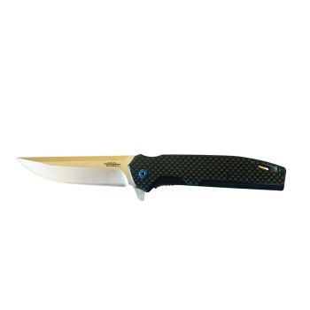 Navaja JKR PRO 002 con hoja de acero D2 de 8,5 cm y empuñadura de fibra de carbono y G-10 de 11 cm