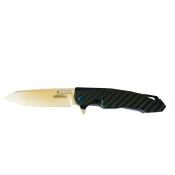 Navaja JKR PRO 004 con hoja de acero D2 de 9 cm y empuñadura de fibra de carbono y G-10 de 11 cm