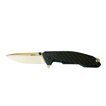 Navaja JKR PRO 007 con hoja de acero D2 de 8,5 cm y empuñadura de G-10 con fibra de carbono de 11 cm