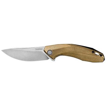 Navaja Tumbler con hoja de acero D2 de 8.30 cm y empuñadura de Latón de 10.40 cm.