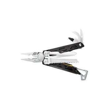 multiherramienta Leatherman Signal con hoja 420HC, pedernal y 19 funciones para aventura y supervivencia.