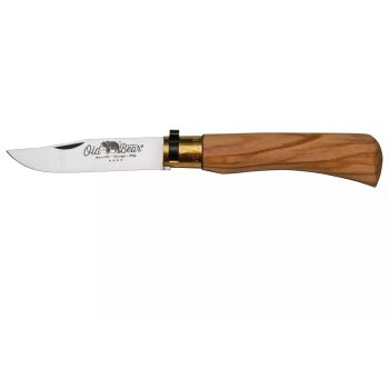 Navaja Old Bear L con hoja de acero 420 Nitrogen de 9 cm y empuñadura de olivo de 12 cm. Seguro Lupo Lock