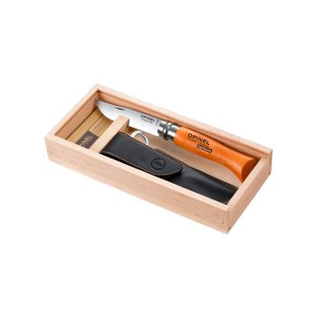 Navaja Opinel Nº08 Haya Carbono con estuche y funda con hoja de acero Carbono de 8.5 cm y empuñadura de Haya de 11.0 cm