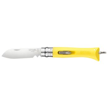 Navaja Opinel Bricolaje DIY Nº09 Amarillo con hoja de acero 12C27M (Inox) de 8.0 cm y empuñadura de pulidaamida/fibra de vidrio de 12.0 cm