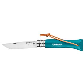 Navaja Opinel Baroudeur Nº06 Inox Turquesa con hoja de acero Inox de 7.0 cm y empuñadura de Madera de carpe de 9.5 cm