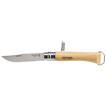 Navaja Opinel sacacorchos Nº10 con caja de presentación con hoja de acero Acero inoxidable de 10.0 cm y empuñadura de Haya de 11.3 cm