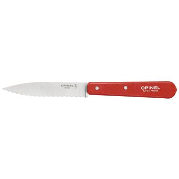 Cuchillo de mesa Opinel Office serrado Nº113 Rojo con hoja de acero Inox de 10.0 cm y empuñadura de Madera de Carpe de 9.2 cm