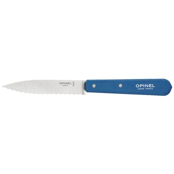 Cuchillo de mesa Opinel Office serrado Nº113 Azul con hoja de acero Inox de 10.0 cm y empuñadura de Madera de Carpe de 9.2 cm