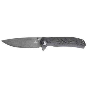 Navaja Shieldon Charkos con hoja de acero Damasco de 10.3 cm y empuñadura de G10 / Fibra de carbono de 13.1 cm