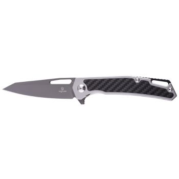 Navaja Shieldon Barraskewda con hoja de acero D2 de 9.5 cm y empuñadura de 3Cr14 / Fibra de carbono de 12.4 cm