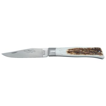 Navaja TMC Alpin, asta de ciervo con hoja de acero 12C27 de 9.0 cm y empuñadura de asta de ciervo de 10.0 cm