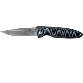 Navaja Mcusta Classic wave con hoja de acero Damasco y empuñadura de micarta azul