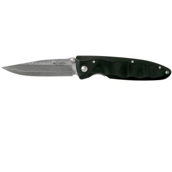 Navaja Mcusta Classic wave con hoja de acero Damasco y empuñadura de madera negra