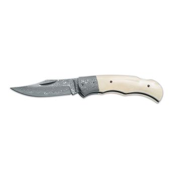 Navaja Böker Magnum 01MB180DAM Damascus Bone con hoja de acero Damasco de 7.8 cm y empuñadura de hueso de 9.9 cm