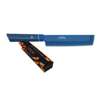 Cuchillo de Cocina Tokisu Nakiri 17493 con hoja de acero Damasco 67 Capas de 18 cm y empuñadura de Micarta de 13 cm.