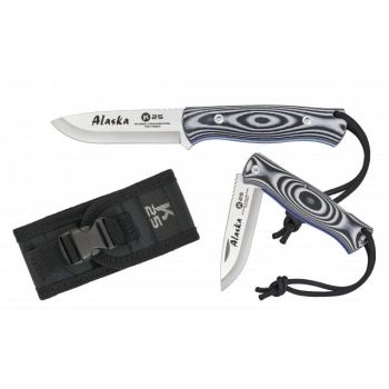 Navaja Bushcraft K-25 Alaska 18793 con hoja de acero 7Cr17Mov de 9 cm y empuñadura de G10 / CNC / Blanco -Negro de 11,3 cm.