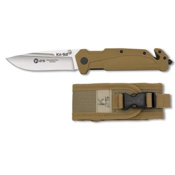 Navaja Táctica K-25 KA-52 18870 con hoja de acero 7Cr17Mov de 9 cm y empuñadura de Goma/Coyote de 12 cm.