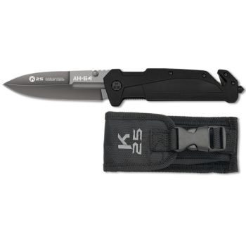 Navaja Táctica K-25 AH-64 18871 con hoja de acero 3Cr13Mov de 9 cm y empuñadura de Goma/Negro de 12 cm.