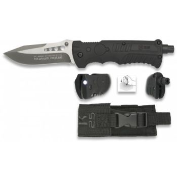 Navaja K-25 19588 con hoja de acero 7Cr17Mov de 9 cm y empuñadura de SFL / Negro de 13 cm.