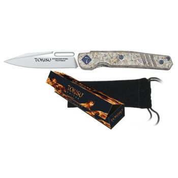 Navaja Tokisu 25284 con hoja de acero 7Cr17Mov de 7 cm y empuñadura de Micarta de 8,9 cm.