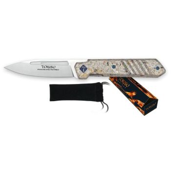 Navaja Tokisu 25285 con hoja de acero 7Cr17Mov de 8 cm y empuñadura de Micarta de 10,6 cm.