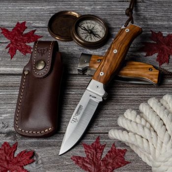 Navaja Cudeman 384-LF MT-4 hoja de acero Böhler N-690Co de 10 cm y empuñadura de madera de olivo de 11,5 cm