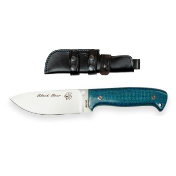 Cuchillo Black Bear de J&V con hoja de acero MoVa MV-58 de 11 cm con empuñadura de micarta turquesa de 12 cm