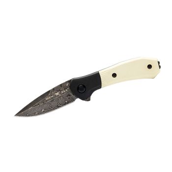 Navaja Buck PARADIGM IVORY G-10 DAMASCUS EDICIÓN LIMITADA 590IVSLE con hoja de acero MASCUS de 7,6 cm y empuñadura de G-10 de 11,4 cm