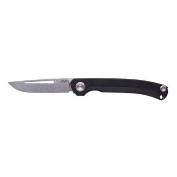 Navaja Acta Non Verba SLIPJOINT STONEWASH SANDVIK G10 BLACK S100-001 con hoja de acero 14C28N de 8,5 cm y empuñadura de G-10 negro de 12,8 cm