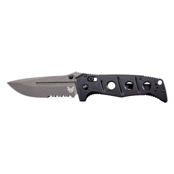 Navaja Benchmade ADAMAS 275SGY-1 GRIS COMBO con hoja de acero CPM-CruWear (revestimiento Cerakote gris) de 9.7 cm y empuñadura de G-10 negro de 13 cm