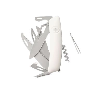 Navaja Multiusos Swiza SH09TR AM SAW & SCISSORS WAVY EDGE blanco con hoja de acero 440 de 7,5 cm