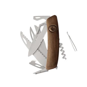 Navaja Multiusos Swiza SH09TR AM SAW & SCISSORS WAVY EDGE madera nogal con hoja de acero 440 de 7,5 cm