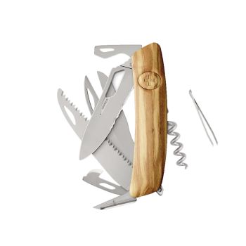 Navaja Multiusos Swiza SH09TR AM SAW & SCISSORS WAVY EDGE madera olivo con hoja de acero 440 de 7,5 cm